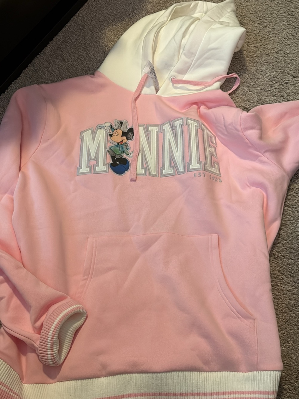 Disney Pink and White Minnie Hoodie with Graphic